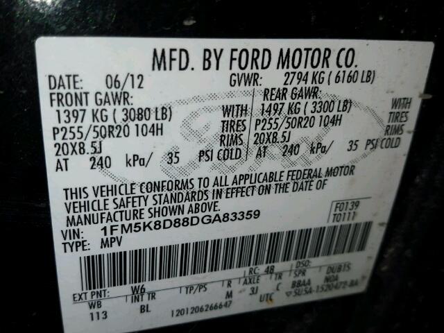 1FM5K8D88DGA83359 - 2013 FORD EXPLORER X BLACK photo 10