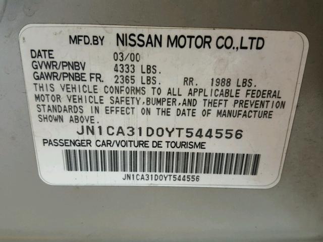 JN1CA31D0YT544556 - 2000 NISSAN MAXIMA GLE SILVER photo 10