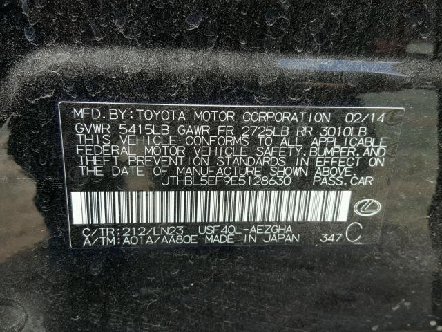 JTHBL5EF9E5128630 - 2014 LEXUS LS 460 BLACK photo 10