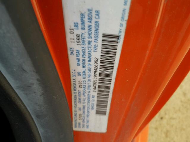 3VWCD21C92M426952 - 2002 VOLKSWAGEN NEW BEETLE 橙色 照片 10