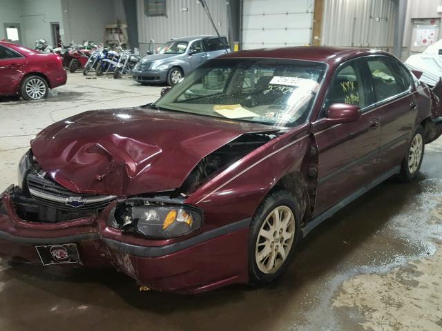 2G1WF55E229133628 - 2002 CHEVROLET IMPALA MAROON photo 2