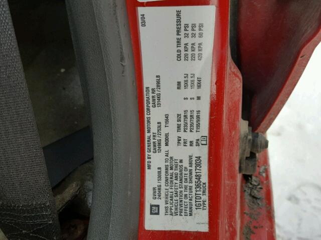 1GTDT136548173034 - 2004 GMC CANYON RED photo 10