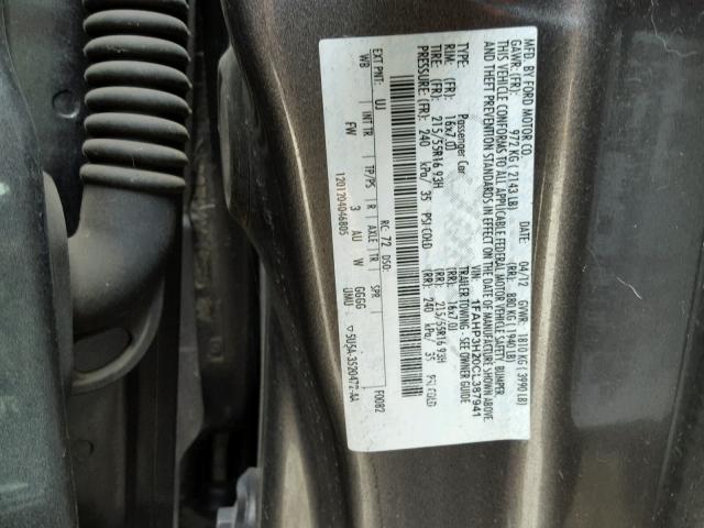 1FAHP3H20CL387941 - 2012 FORD FOCUS SEL GRAY photo 10