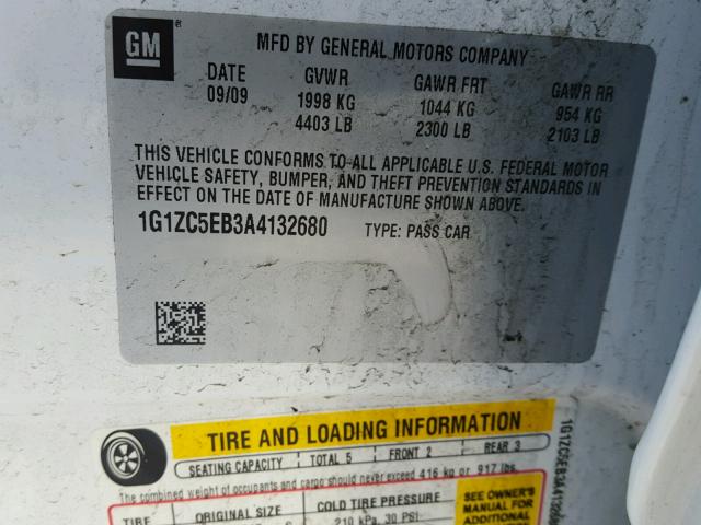 1G1ZC5EB3A4132680 - 2010 CHEVROLET MALIBU 1LT WHITE photo 10