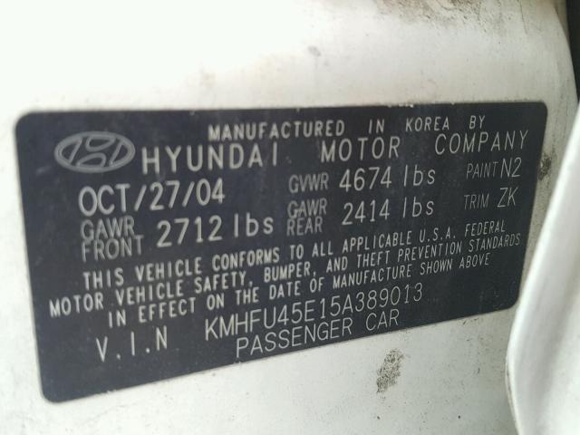 KMHFU45E15A389013 - 2005 HYUNDAI XG 350 WHITE photo 10