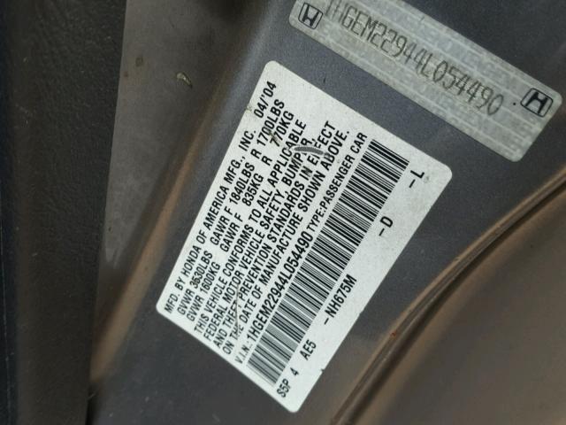1HGEM22944L054490 - 2004 HONDA CIVIC EX ვერცხლისფერი ფოტო 10