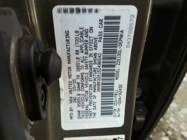 1NXBR32E15Z496642 - 2005 TOYOTA COROLLA CE GRAY photo 10