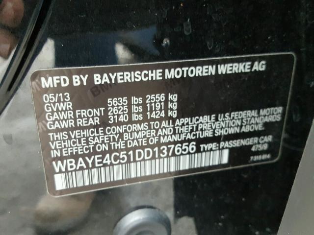 WBAYE4C51DD137656 - 2013 BMW 740 LI BLACK photo 10