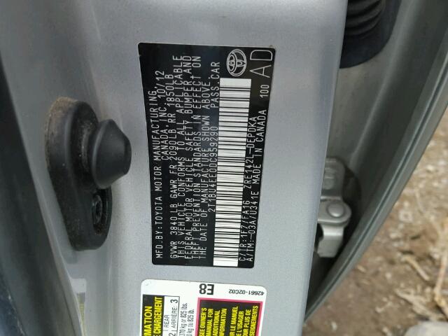 2T1BU4EE0DC959290 - 2013 TOYOTA COROLLA BA GRAY photo 10