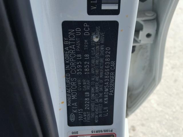 KNADM5A38G6638920 - 2016 KIA RIO LX Սպիտակ լուսանկար 10
