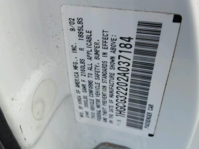 1HGCG32202A037184 - 2002 HONDA ACCORD SE WHITE photo 10