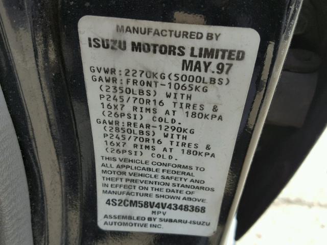 4S2CM58V4V4348368 - 1997 ISUZU RODEO S BLACK photo 10