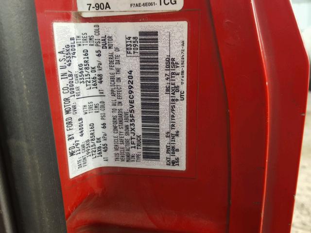 1FTJX35F5VEC99204 - 1997 FORD F350 RED photo 10