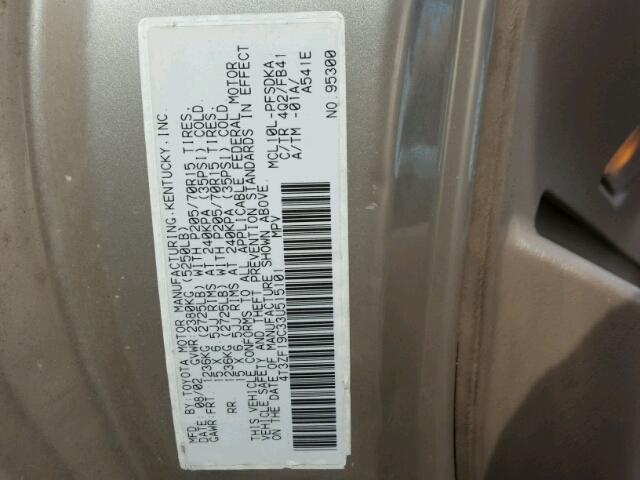 4T3ZF19C33U515101 - 2003 TOYOTA SIENNA CE TAN photo 10