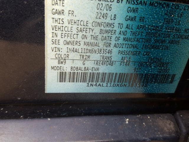 1N4AL11DX6N383546 - 2006 NISSAN ALTIMA S BLUE photo 10