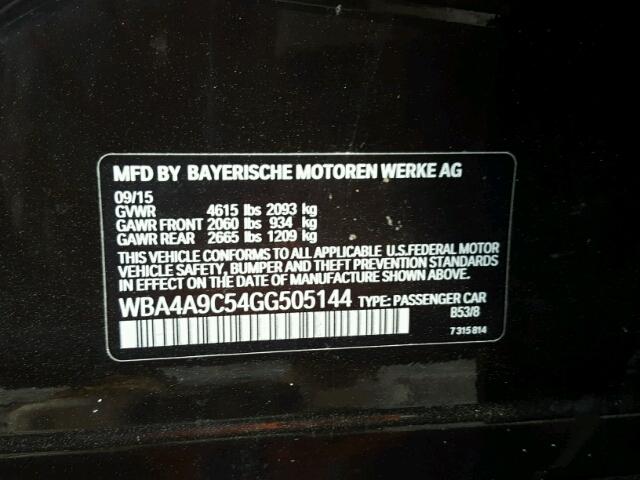 WBA4A9C54GG505144 - 2016 BMW 428 I BLACK photo 10