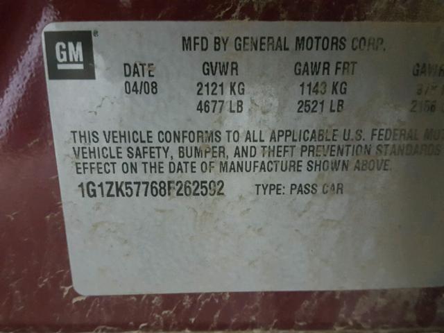 1G1ZK57768F262592 - 2008 CHEVROLET MALIBU LTZ 栗色 照片 10