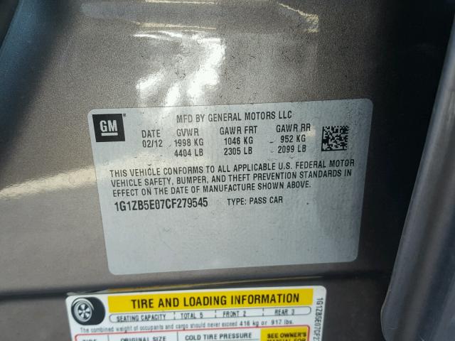 1G1ZB5E07CF279545 - 2012 CHEVROLET MALIBU LS BROWN photo 10