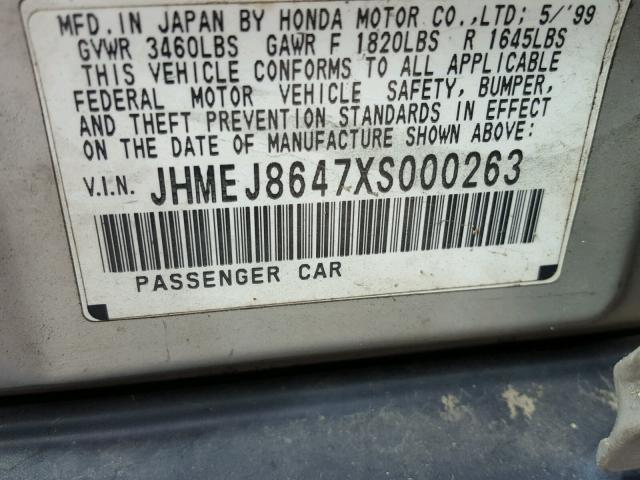 JHMEJ8647XS000263 - 1999 HONDA CIVIC EX SILVER photo 10