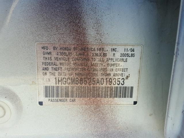 1HGCM66525A019353 - 2005 HONDA ACCORD EX WHITE photo 10