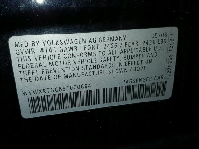 WVWXK73C59E000664 - 2009 VOLKSWAGEN PASSAT WAG BLACK photo 10