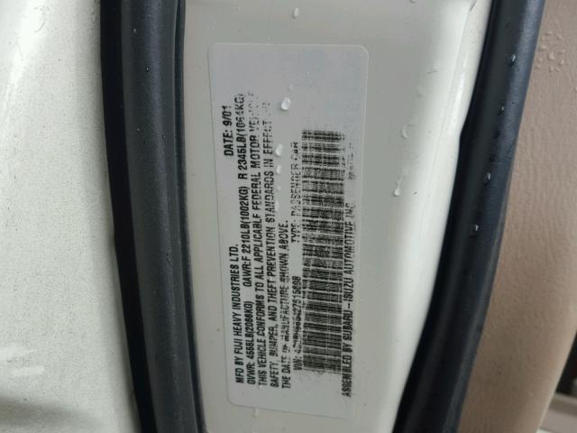 4S3BH665427615698 - 2002 SUBARU LEGACY OUT WHITE photo 10