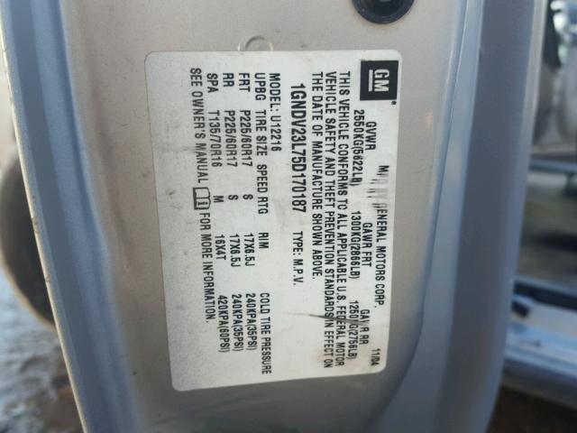 1GNDV23L75D170187 - 2005 CHEVROLET UPLANDER L 银色 照片 10