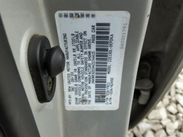 1NXBR32E94Z234415 - 2004 TOYOTA COROLLA CE SILVER photo 10