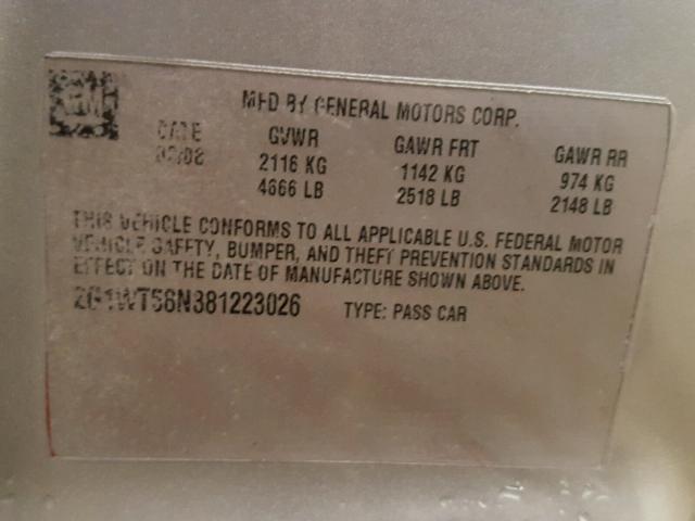 2G1WT58K689266699 - 2008 CHEVROLET IMPALA LT SILVER photo 10