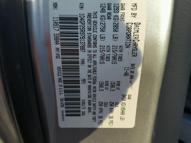 1D4GP25R97B137887 - 2007 DODGE CARAVAN SE SILVER photo 10