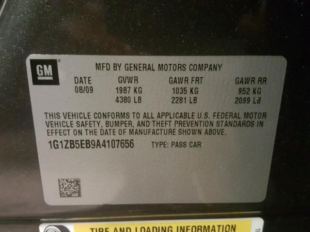 1G1ZB5EB9A4107656 - 2010 CHEVROLET MALIBU LS ნაცრისფერი ფოტო 10