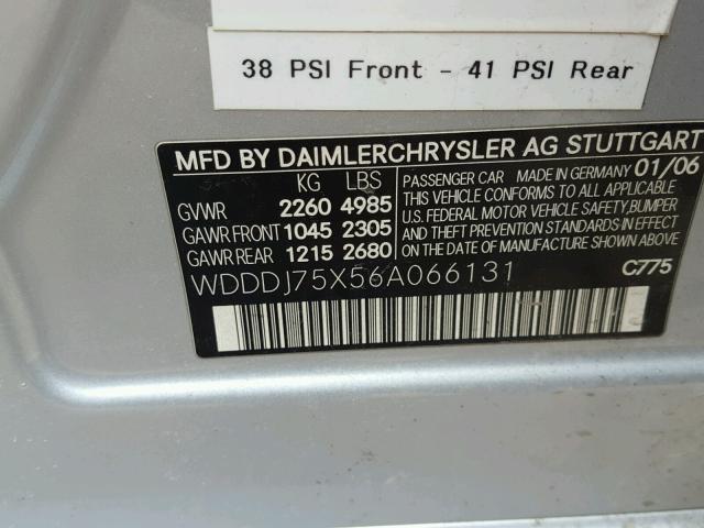 WDDDJ75X56A066131 - 2006 MERCEDES-BENZ CLS 500C SILVER photo 10