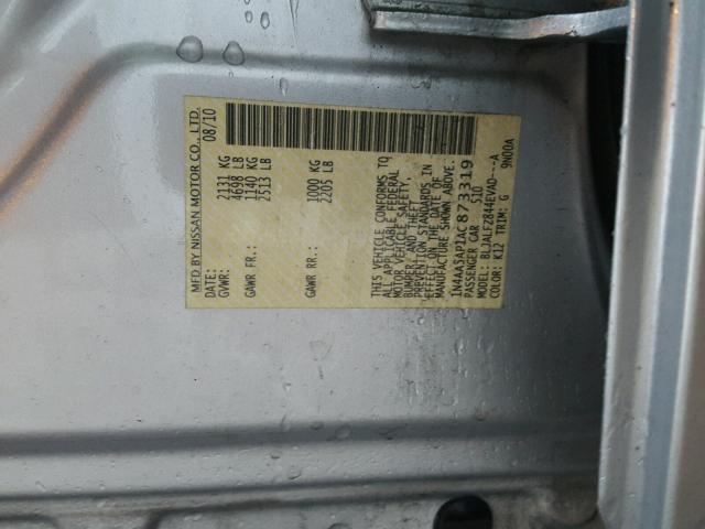 1N4AA5AP1AC873319 - 2010 NISSAN MAXIMA S SILVER photo 10