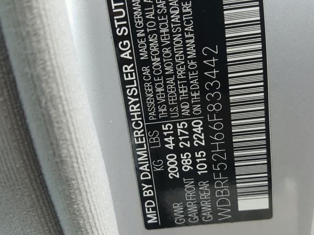 WDBRF52H66F833442 - 2006 MERCEDES-BENZ C GENERATI SILVER photo 10