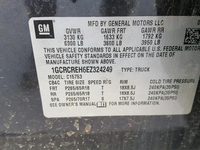 1GCRCREH6EZ324249 - 2014 CHEVROLET SILVERADO GRAY photo 10