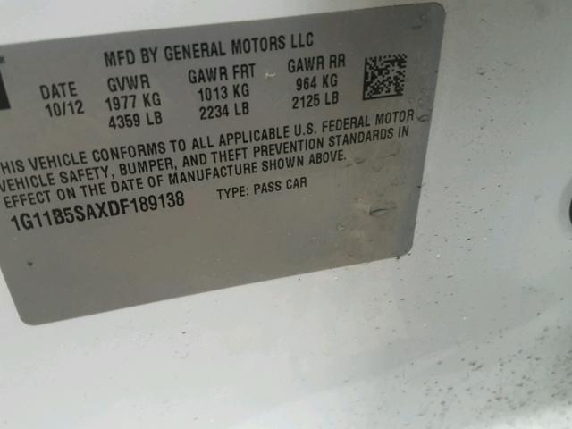 1G11B5SAXDF189138 - 2013 CHEVROLET MALIBU LS თეთრი ფოტო 10