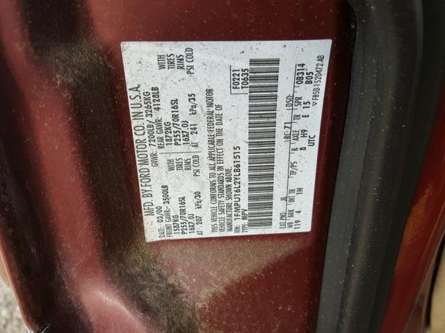 1FMPU16L2YLB61515 - 2000 FORD EXPEDITION BURGUNDY photo 10