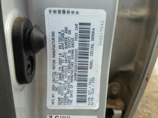 1NXBR32E87Z858095 - 2007 TOYOTA COROLLA CE SILVER photo 10