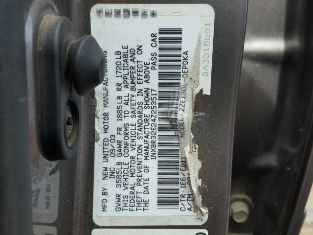 1NXBR32E24Z253517 - 2004 TOYOTA COROLLA CE GRAY photo 10