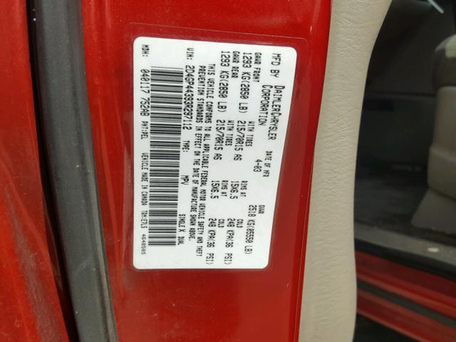 2D4GP44393R297112 - 2003 DODGE GRAND CARA RED photo 10