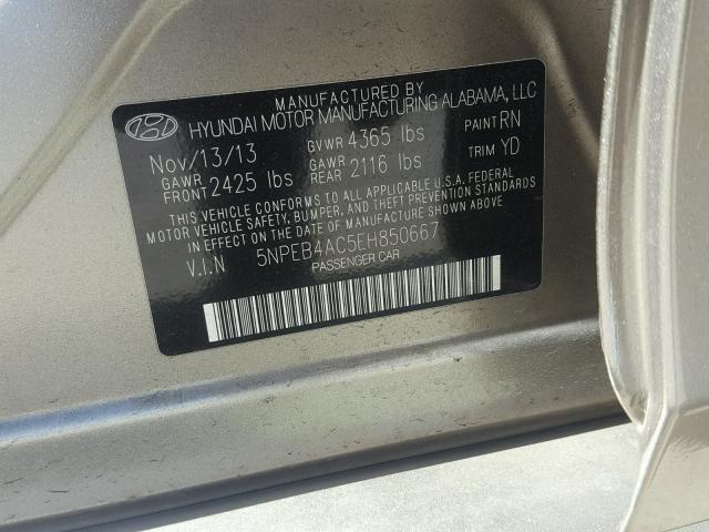 5NPEB4AC5EH850667 - 2014 HYUNDAI SONATA GLS BROWN photo 10