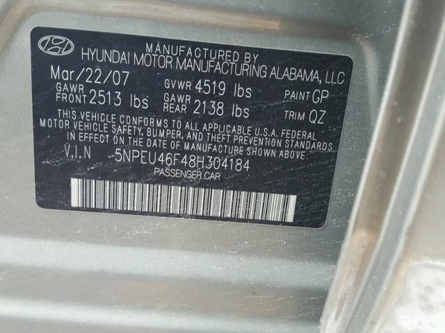 5NPEU46F48H304184 - 2008 HYUNDAI SONATA SE GREEN photo 10