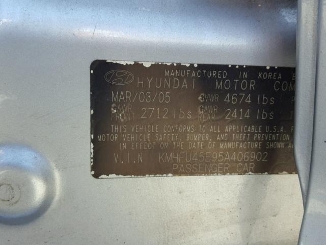 KMHFU45E95A406902 - 2005 HYUNDAI XG 350 SILVER photo 10