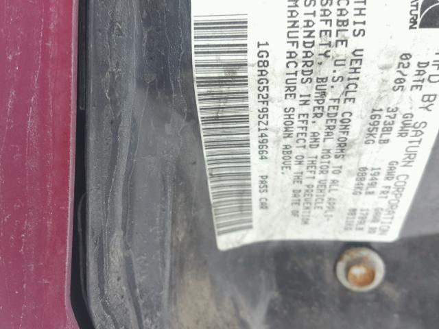 1G8AG52F95Z149664 - 2005 SATURN ION LEVEL BURGUNDY photo 10