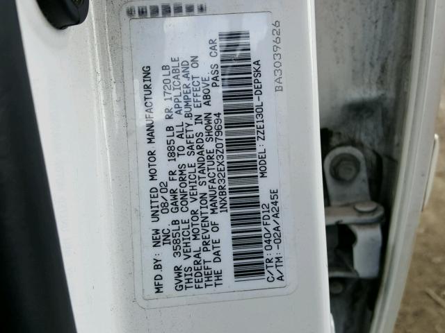 1NXBR32EX3Z079694 - 2003 TOYOTA COROLLA WHITE photo 10