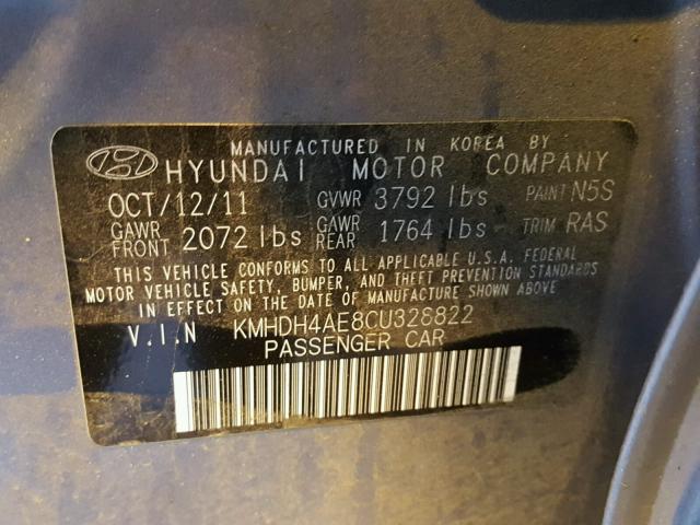 KMHDH4AE8CU328822 - 2012 HYUNDAI ELANTRA GL SILVER photo 10