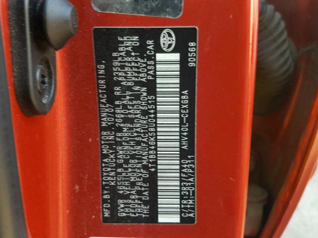 4T1BB46K58U044515 - 2008 TOYOTA CAMRY HYBR RED photo 10