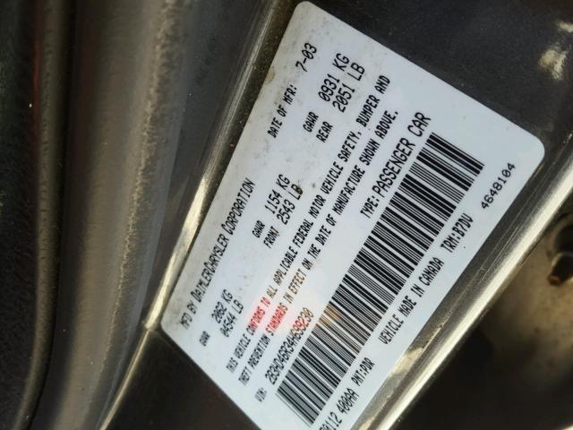 2B3HD46R34H699230 - 2004 DODGE INTREPID S ნაცრისფერი ფოტო 10