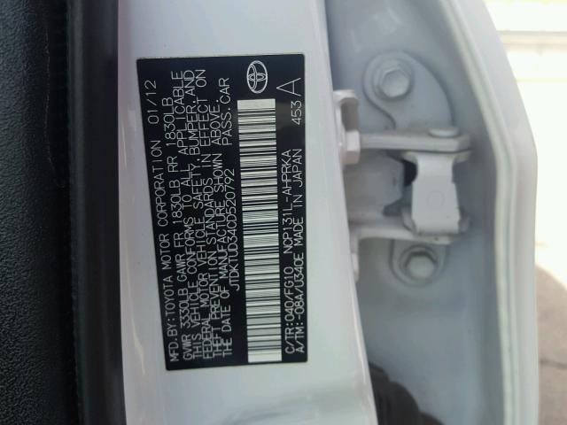 JTDKTUD34CD520792 - 2012 TOYOTA YARIS WHITE photo 10