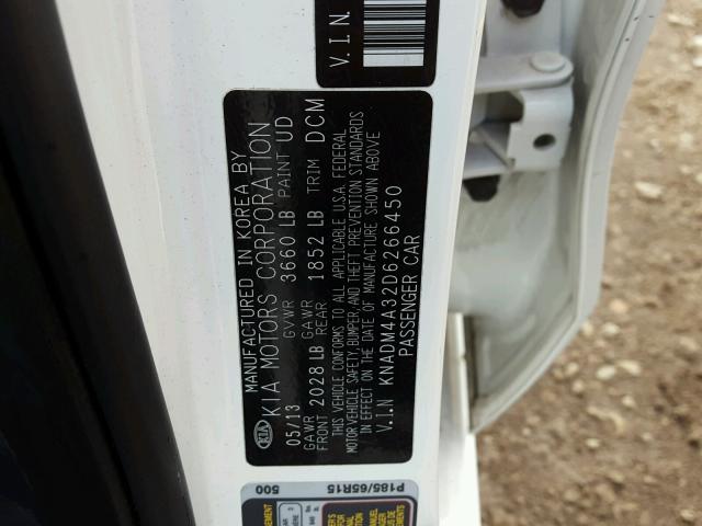 KNADM4A32D6266450 - 2013 KIA RIO LX Սպիտակ լուսանկար 10